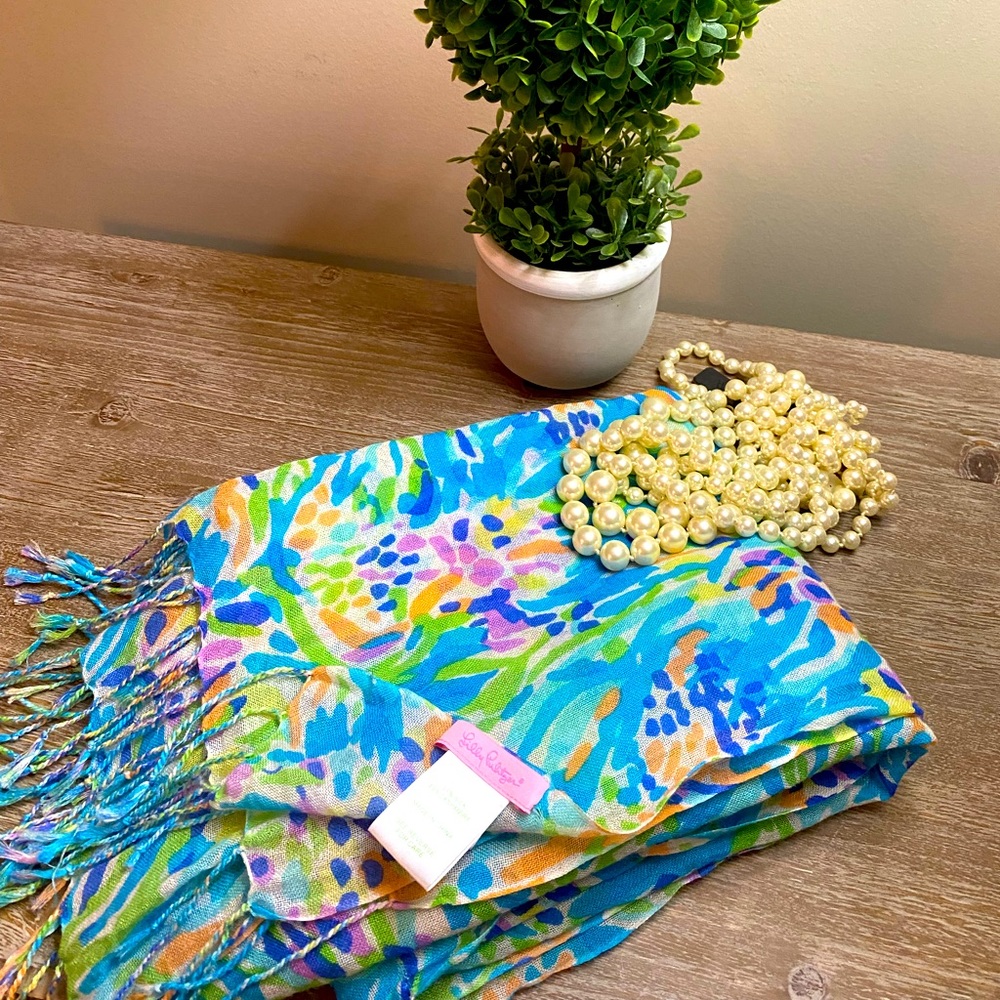 Lilly Pulitzer Silk/Cashmere Murfreesboro Scarf-Multi Sea Soirée